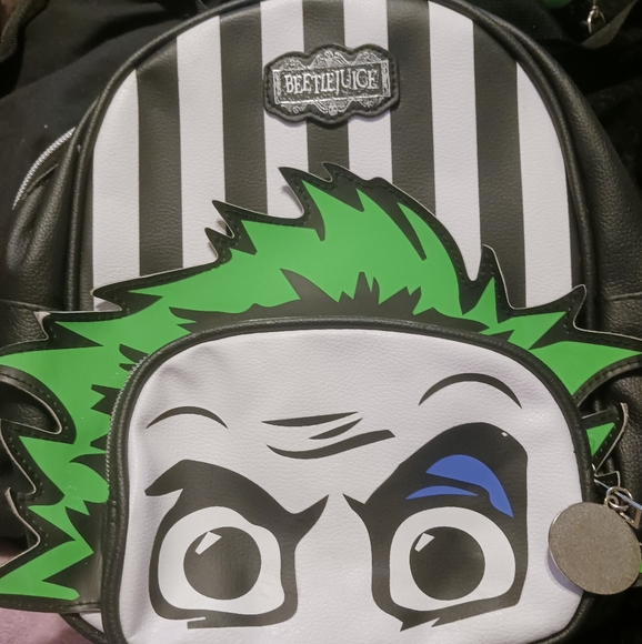 Beetlejuice Striped Backpack with Green Hair Design - Picture 1 of 1